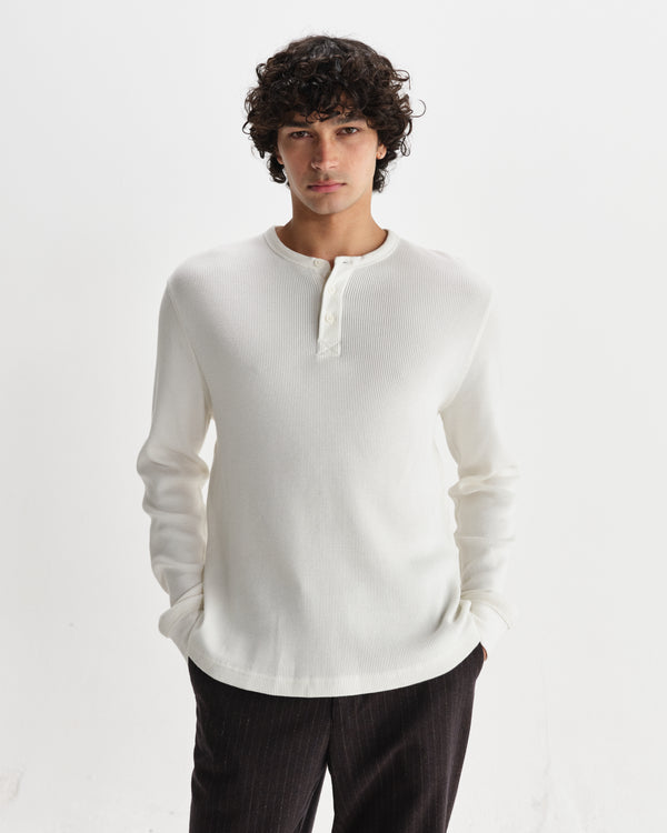 Halton - Ecru Waffle Long-Sleeve Henley T-Shirt
