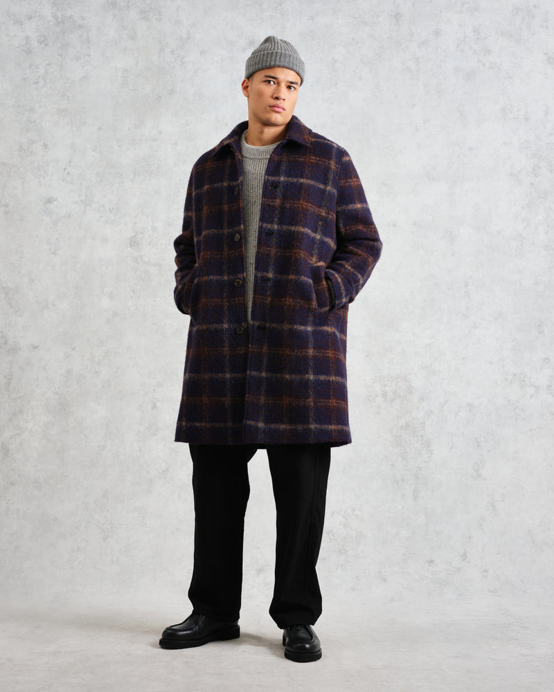 Stan - Navy Check Wool Car Coat