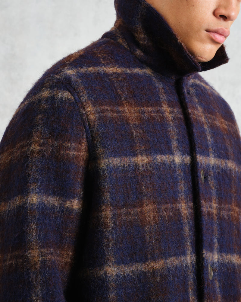 Stan - Navy Check Wool Car Coat