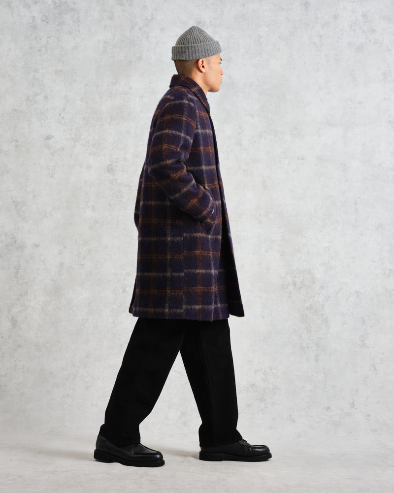 Stan - Navy Check Wool Car Coat