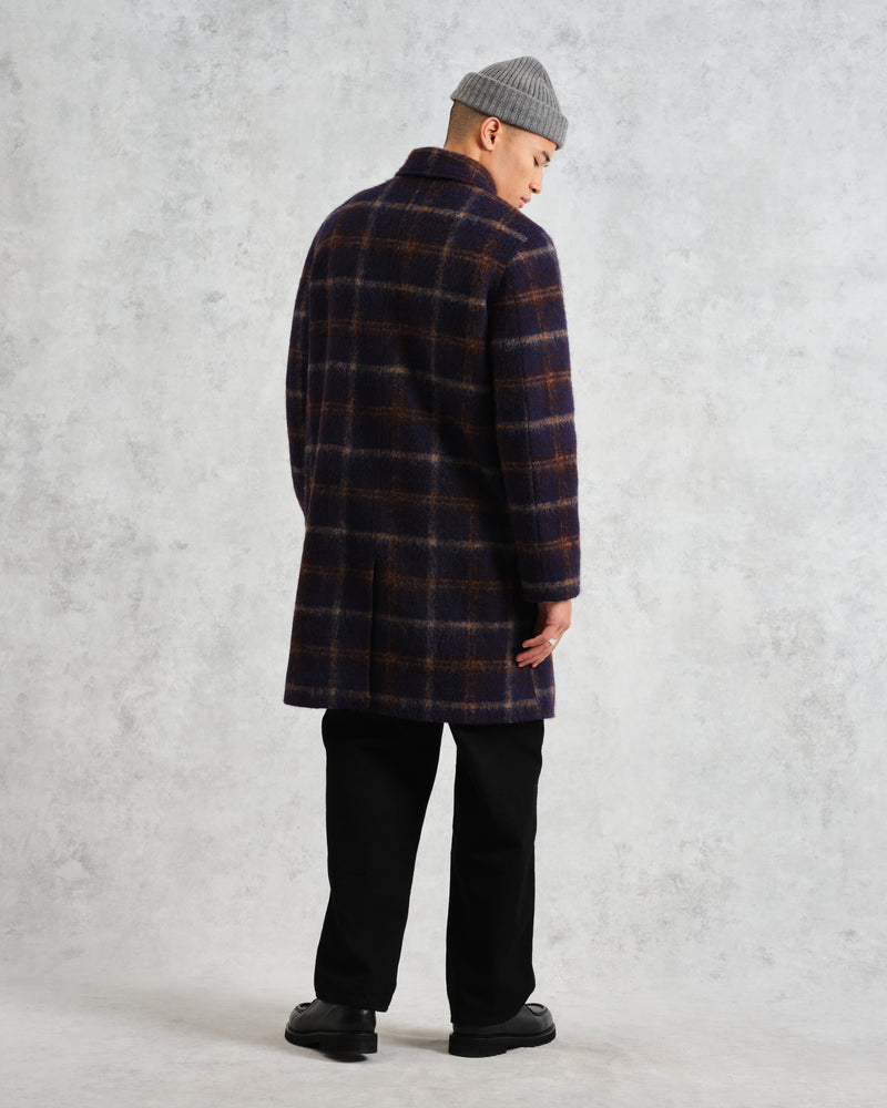 Stan - Navy Check Wool Car Coat