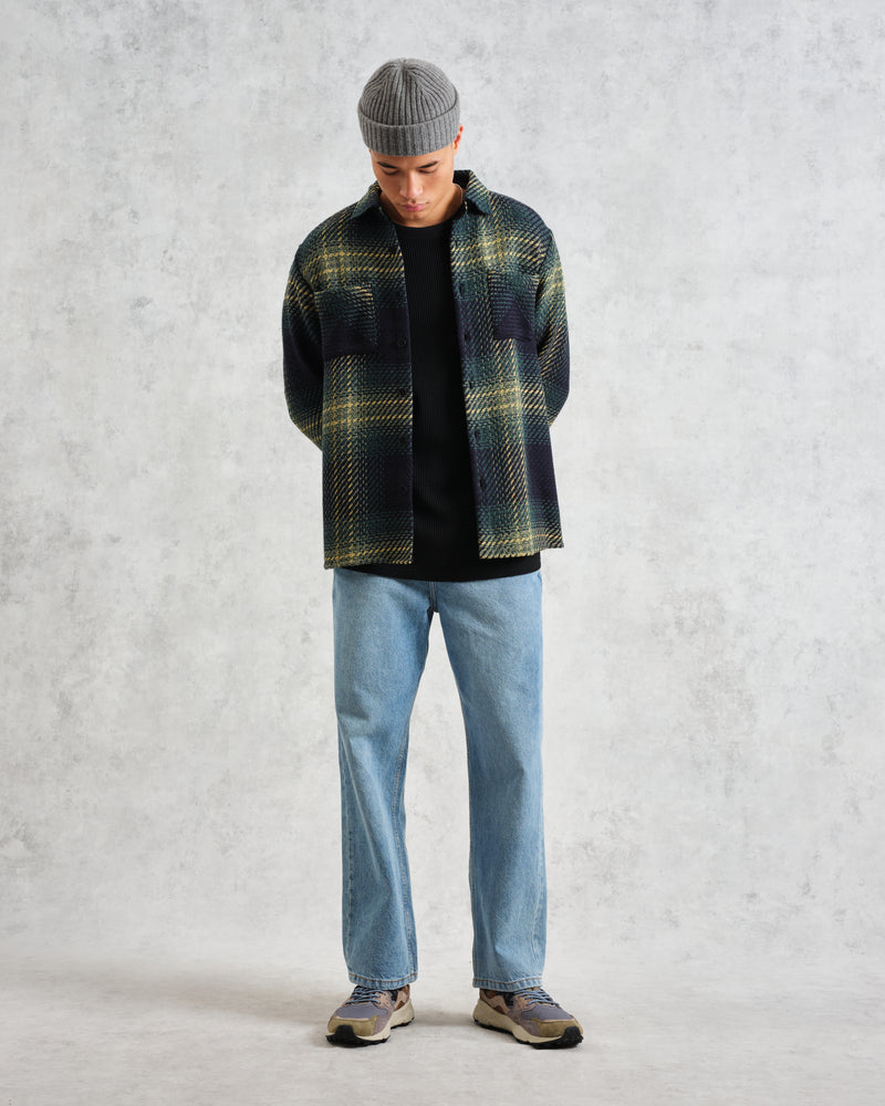 wax london Whiting - Navy And Green Ombre Check Overshirt