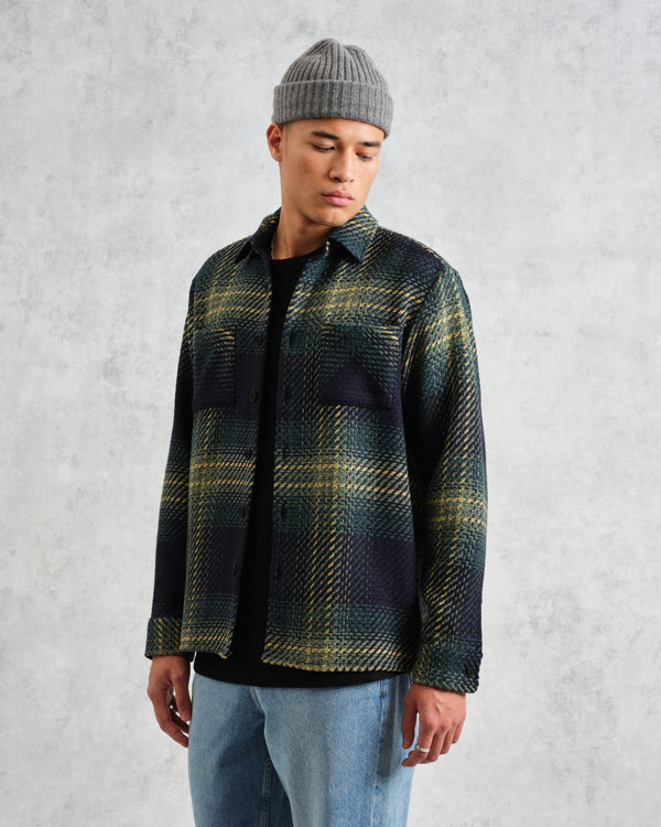 wax london Whiting - Navy And Green Ombre Check Overshirt