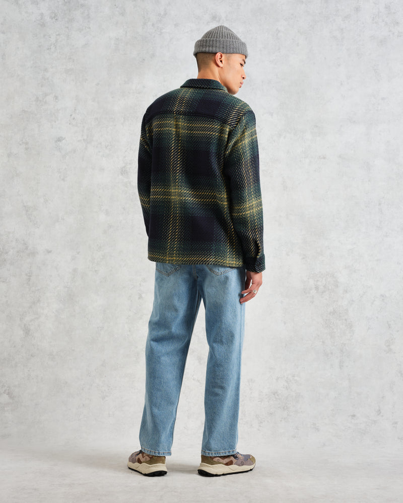 wax london Whiting - Navy And Green Ombre Check Overshirt