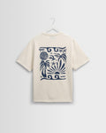 Dean - Ecru And Blue Doodle Scene Graphic Cotton T-Shirt
