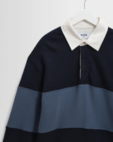 Rowhill - Navy And Blue Panelled Loopback Rugby Shirt