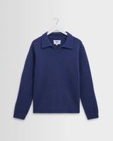 Carter - Blue Open Collar Fluffy Wool Knit Polo