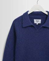 Carter - Blue Open Collar Fluffy Wool Knit Polo
