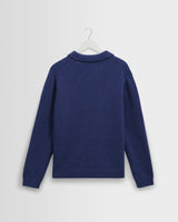 Carter - Blue Open Collar Fluffy Wool Knit Polo