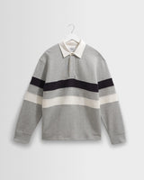 Rowhill - Grey Marl Stripe Panelled Loopback Rugby Shirt