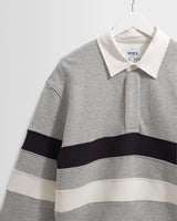 Rowhill - Grey Marl Stripe Panelled Loopback Rugby Shirt
