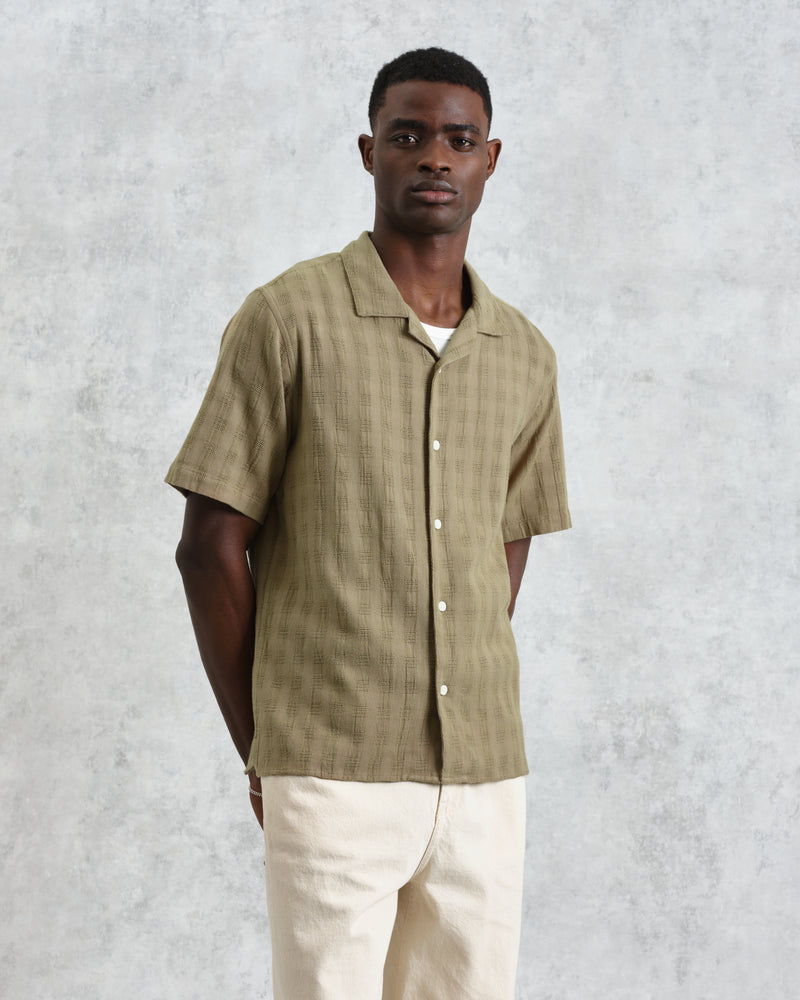 Didcot - Khaki Open Weave Cotton Short-Sleeve Shirt