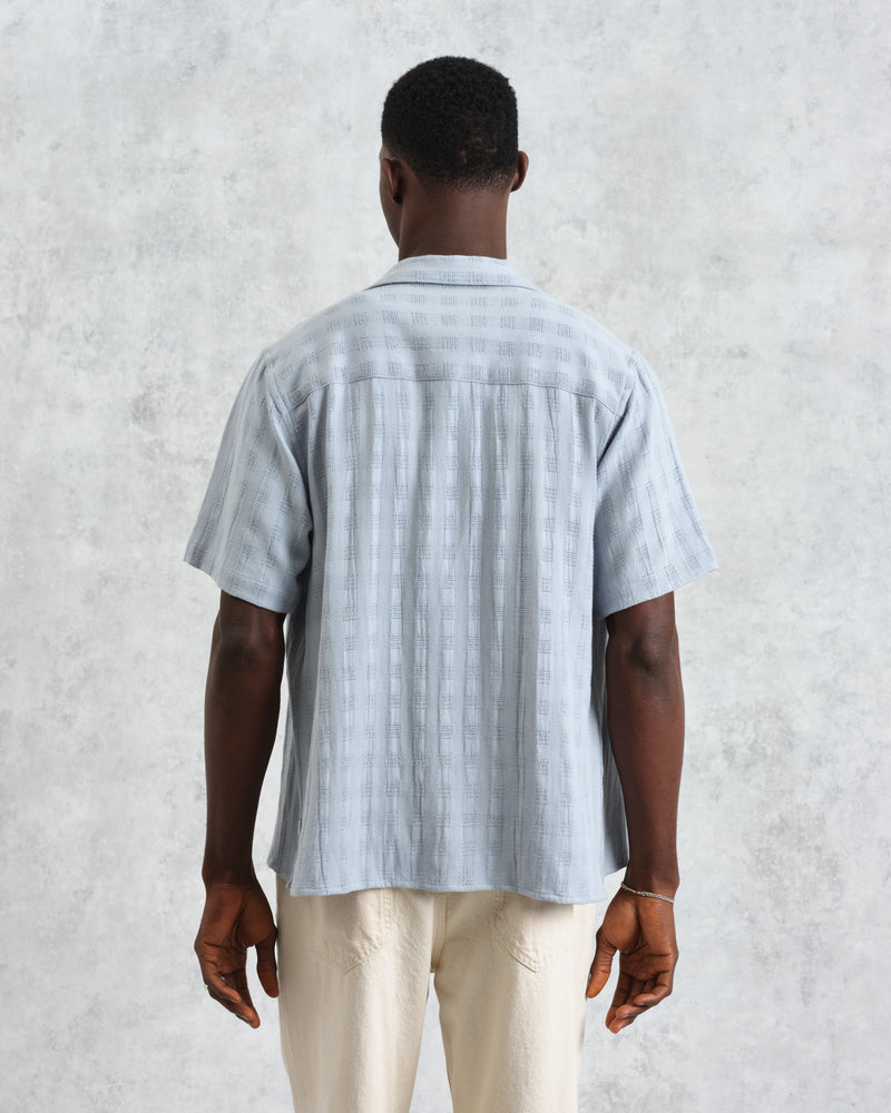 Didcot - Blue Open Weave Cotton Short-Sleeve Shirt
