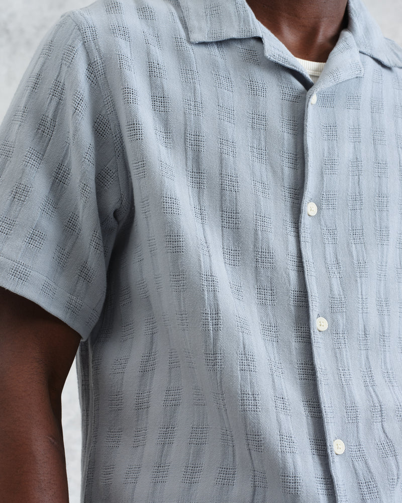 Didcot - Blue Open Weave Cotton Short-Sleeve Shirt