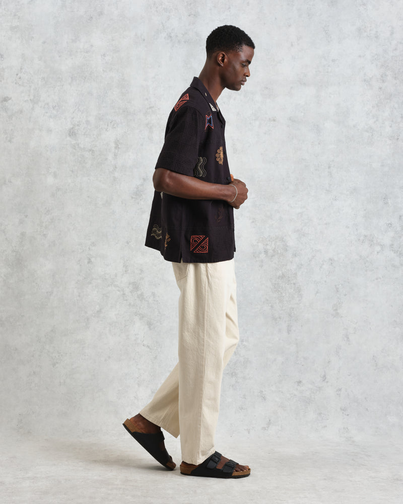 Didcot - Navy Doodle Embroidered Short-Sleeve Shirt