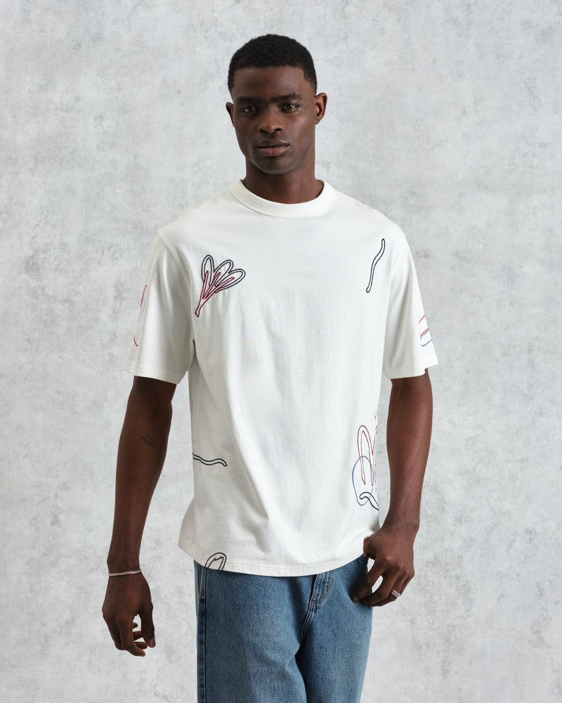 Milton - Ecru Embroidered Organic Cotton T-Shirt