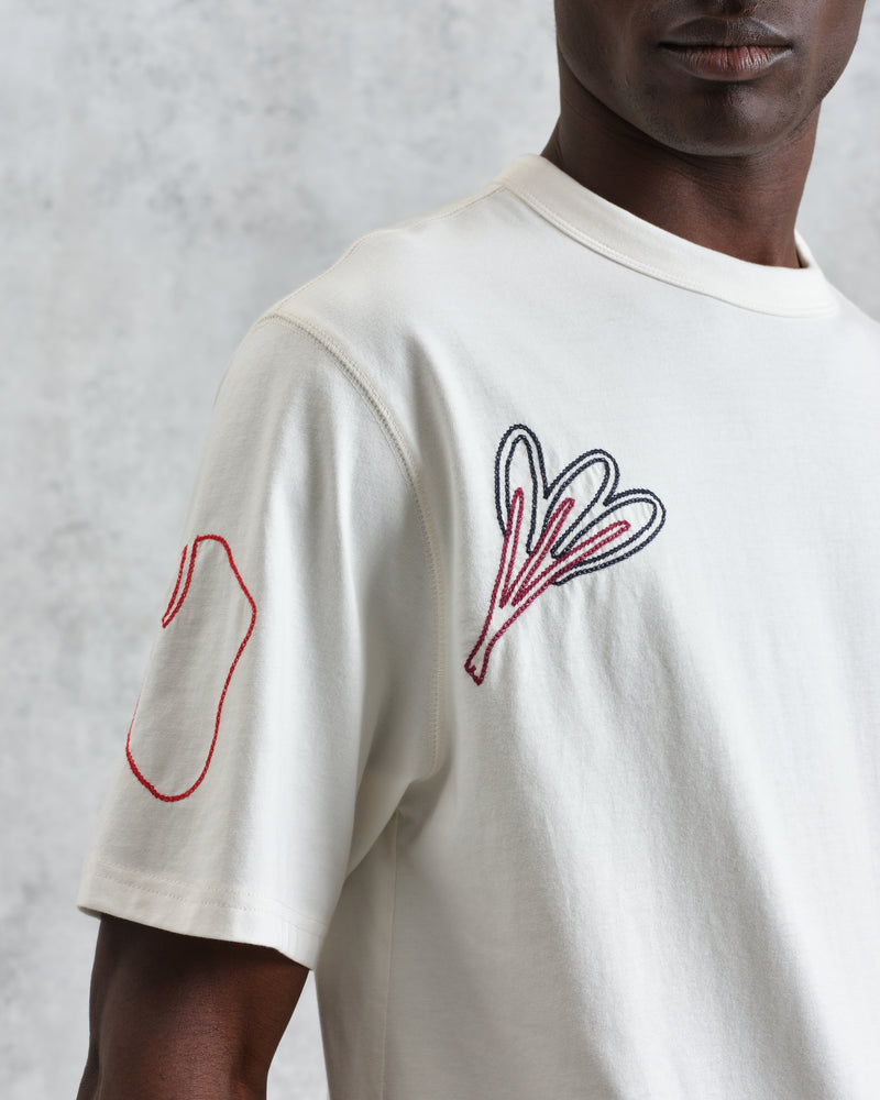 Milton - Ecru Embroidered Organic Cotton T-Shirt