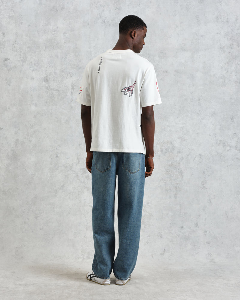 Milton - Ecru Embroidered Organic Cotton T-Shirt