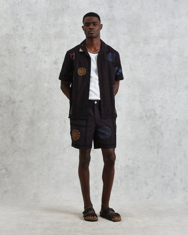 Kurt - Navy Doodle Embroidered Shorts