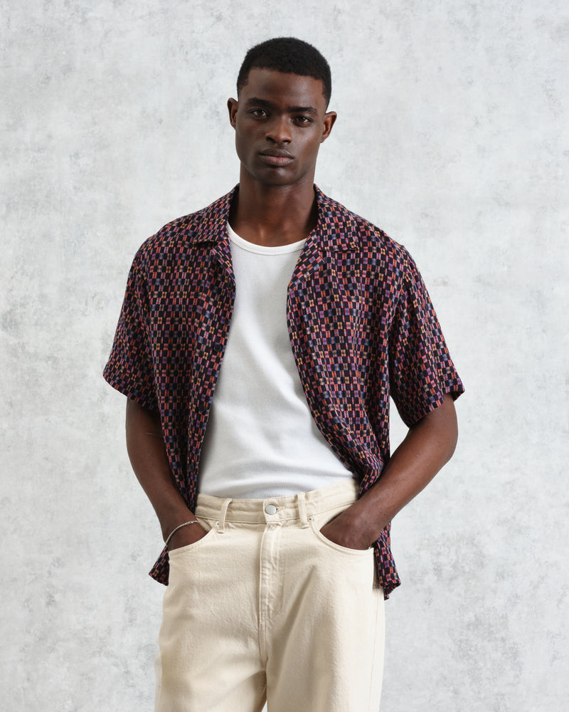 Didcot - Navy And Multicolour Geometric Short-Sleeve Shirt