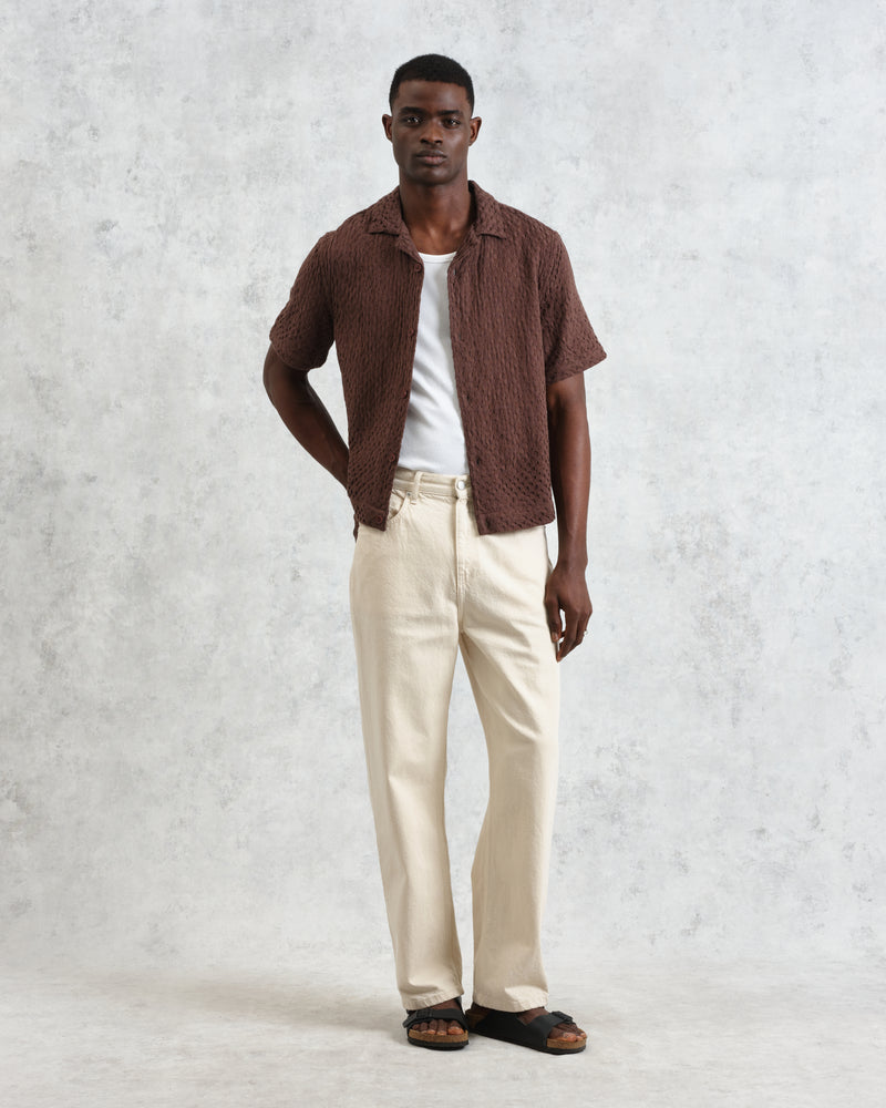 Lido - Brown Dobby Cotton Weave Short-Sleeve Shirt