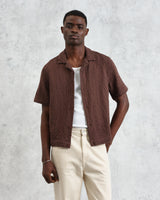 Lido - Brown Dobby Cotton Weave Short-Sleeve Shirt
