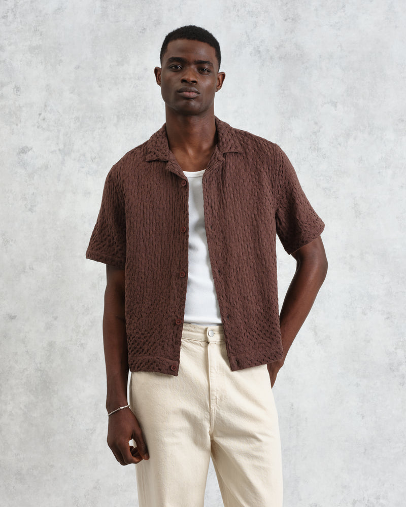 Lido - Brown Dobby Cotton Weave Short-Sleeve Shirt