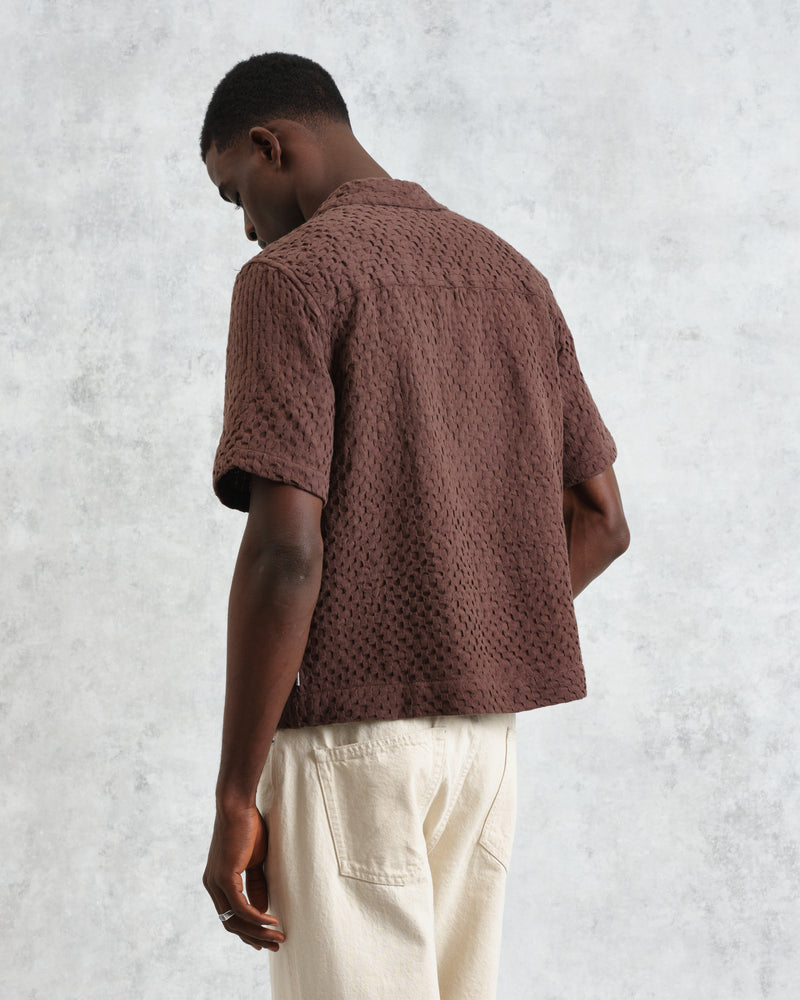 Lido - Brown Dobby Cotton Weave Short-Sleeve Shirt