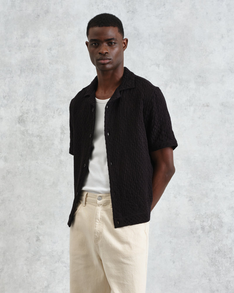 Lido - Black Dobby Cotton Weave Short-Sleeve Shirt