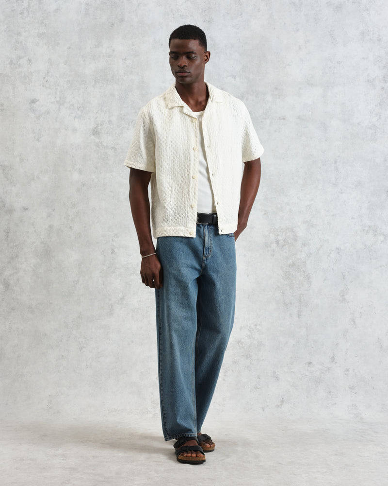 Lido - Ecru Dobby Cotton Weave Short-Sleeve Shirt