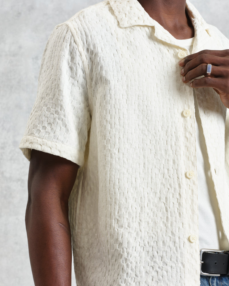 Lido - Ecru Dobby Cotton Weave Short-Sleeve Shirt