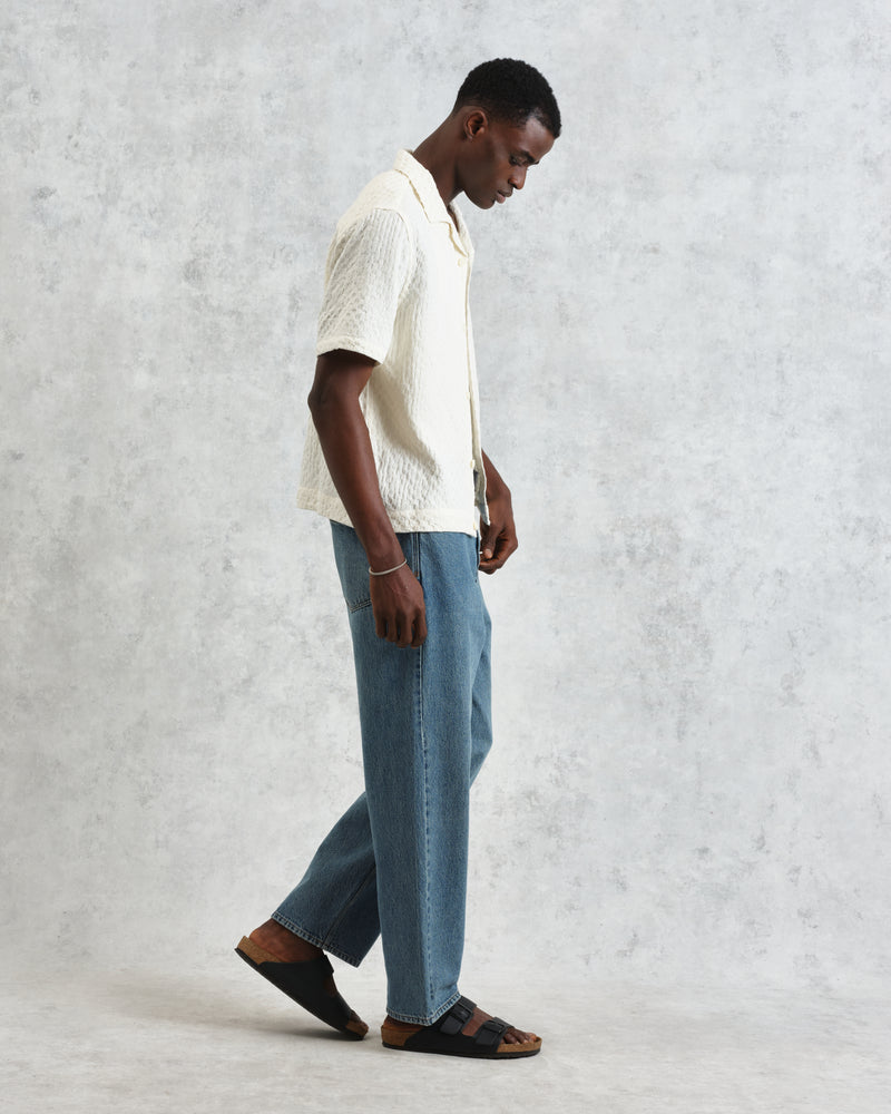 Lido - Ecru Dobby Cotton Weave Short-Sleeve Shirt