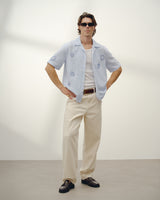 Didcot - Blue And Ecru Doodle Seersucker Short-Sleeve Shirt