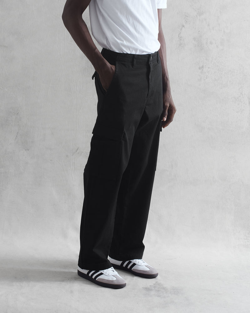 Santo Cargo Trousers Black Herringbone | Wax London