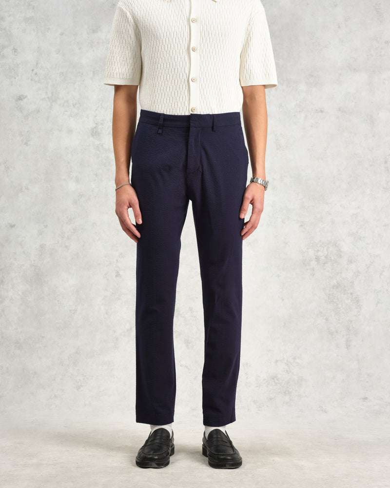 wax london Alp Trousers Navy Seersucker