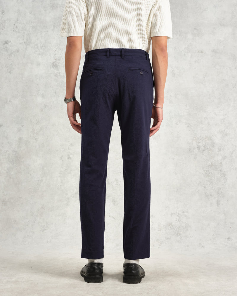 wax london Alp Trousers Navy Seersucker