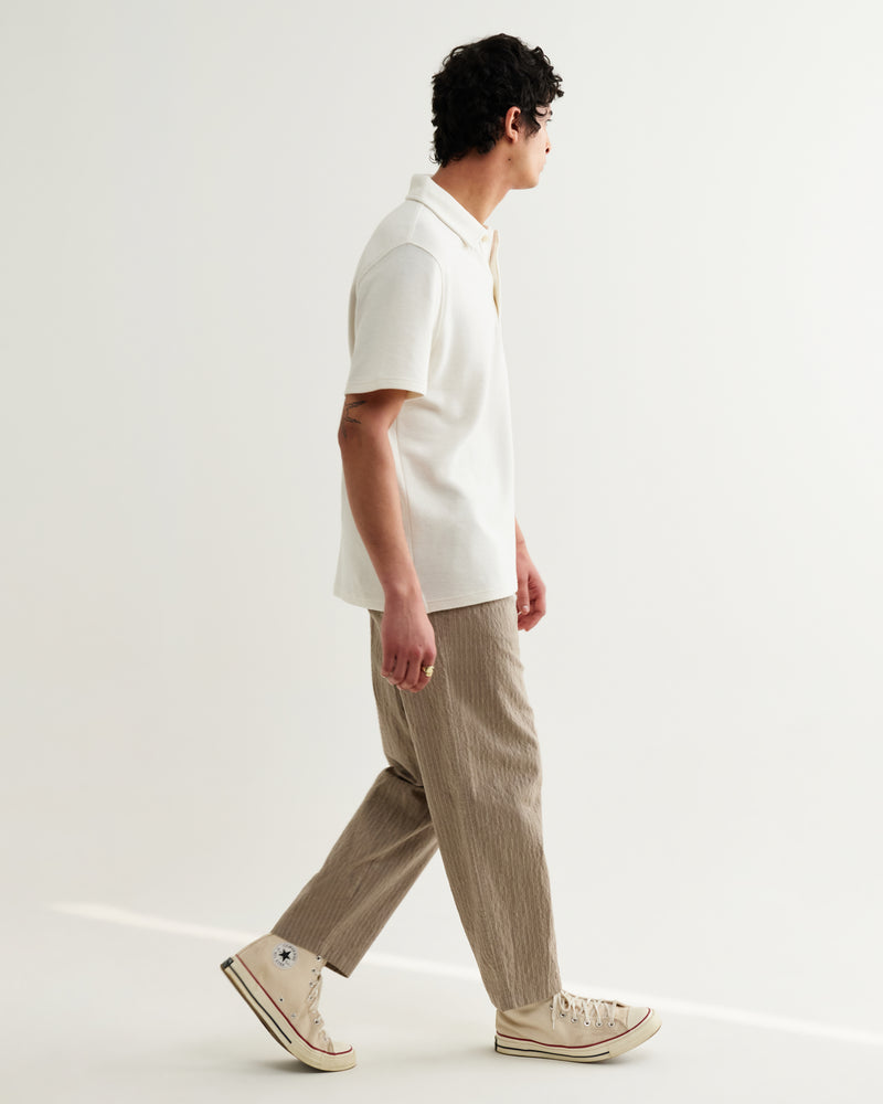 Men's Ecru Textured Organic Cotton Polo Shirt | Wax London