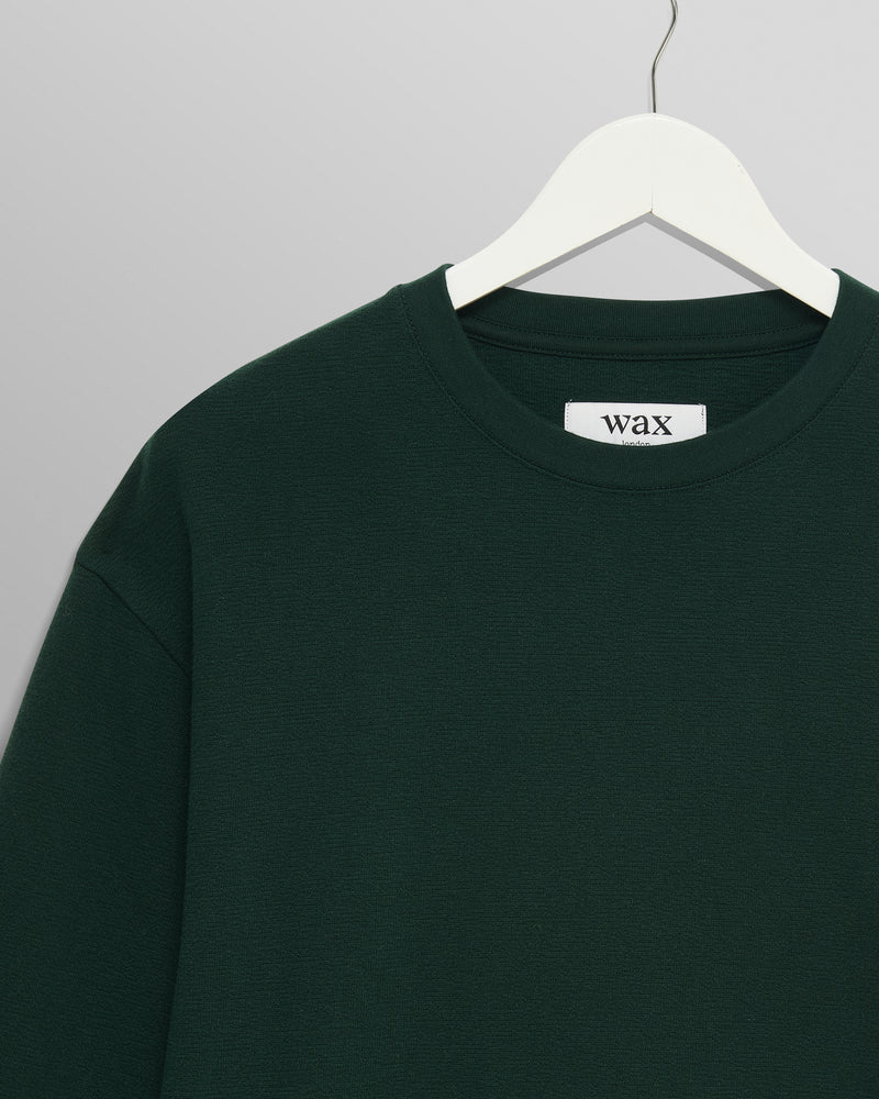 Hayden - Bottle Green Textured Organic Cotton Long Sleeve T-Shirt
