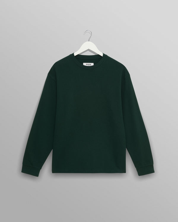 Hayden - Bottle Green Textured Organic Cotton Long Sleeve T-Shirt