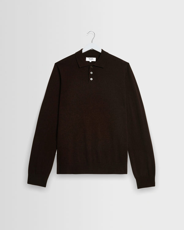 Lawrie - Dark Brown Long-Sleeve Knitted Polo