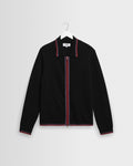 Lennox - Black And Maroon Long-Sleeve Knitted Zip Polo