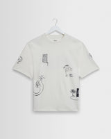 Milton - Ecru And Navy Doodle Graphic Organic Cotton T-Shirt