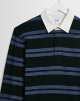 Rowhill - Bottle Green And Blue Mirror Stripe Loopback Rugby Shirt