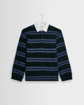 Rowhill - Bottle Green And Blue Mirror Stripe Loopback Rugby Shirt
