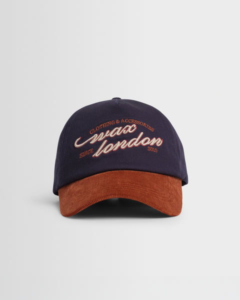 Tranton - Navy And Rust Contrast Corduroy Trucker Cap