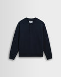 Bedford - Washed Navy Loopback Organic Cotton Henley Sweatshirt