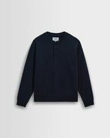 Bedford - Washed Navy Loopback Organic Cotton Henley Sweatshirt