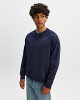 Bedford - Washed Navy Loopback Organic Cotton Henley Sweatshirt