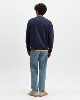 Bedford - Washed Navy Loopback Organic Cotton Henley Sweatshirt