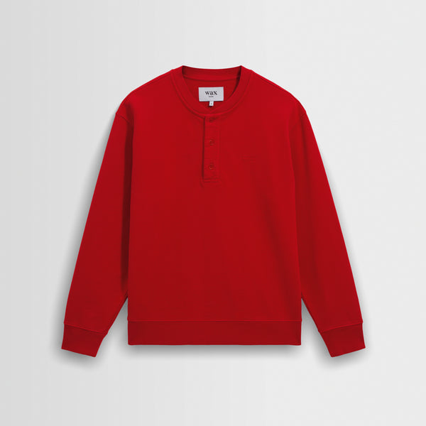 Men's Washed Red Organic Cotton Henley Sweatshirt | Wax London